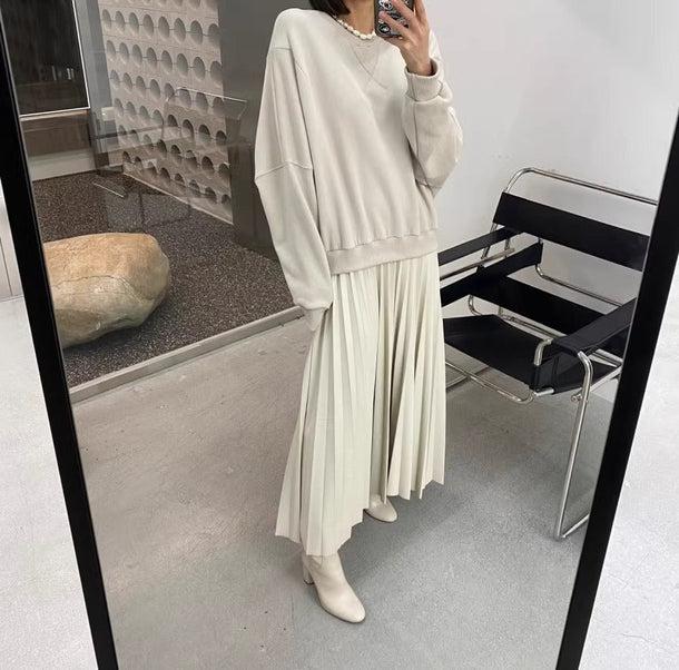 トレーナー&プリーツスカートドッキングドレス 6194-画像9-韓国ファッション通販POPREA［ポップリア］