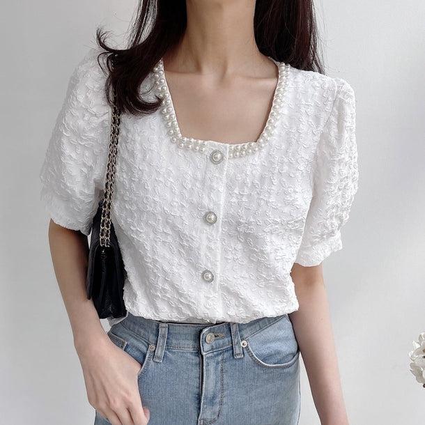 スクエアカラーパールパフスリーブシャツ 5994-画像9-韓国ファッション通販POPREA［ポップリア］