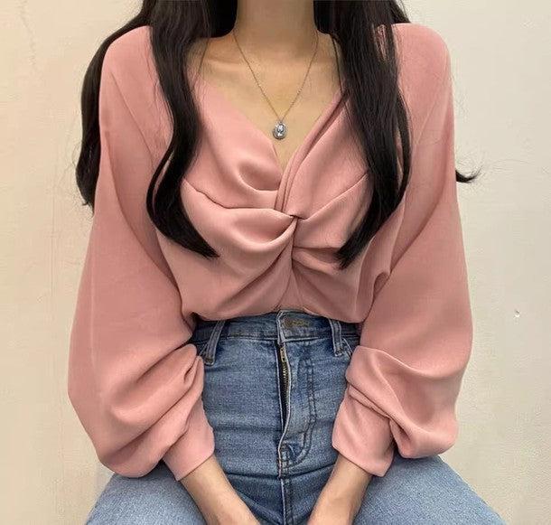 Vネックカシュクールブラウス 6480-画像9-韓国ファッション通販POPREA［ポップリア］