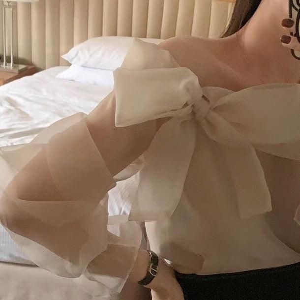 オフショルダーシアーブラウス 6452-画像9-韓国ファッション通販POPREA［ポップリア］