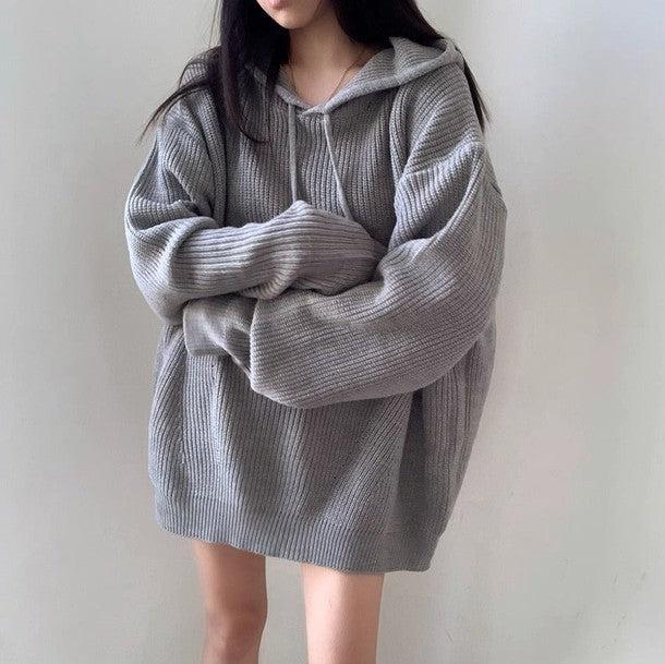 ドロップショルダーフード付きニット﻿ 6246-画像9-韓国ファッション通販POPREA［ポップリア］