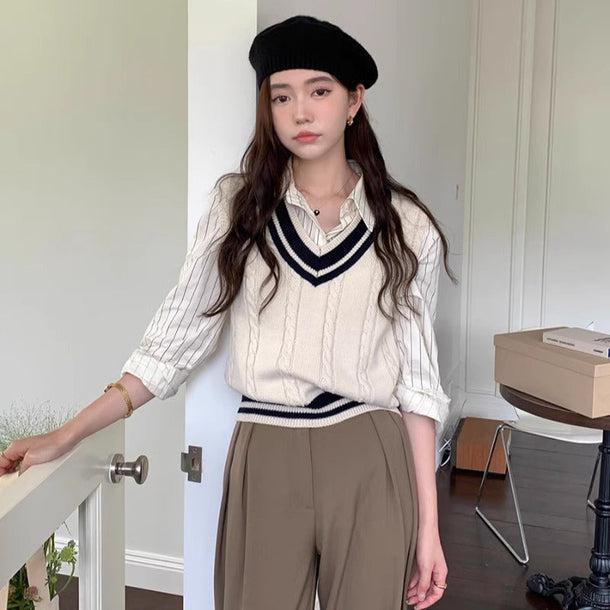 エンブレム刺繍ストライプシャツ 6177-画像9-韓国ファッション通販POPREA［ポップリア］