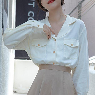 ベーシックオープンカラーシャツ 6592-画像9-韓国ファッション通販POPREA［ポップリア］