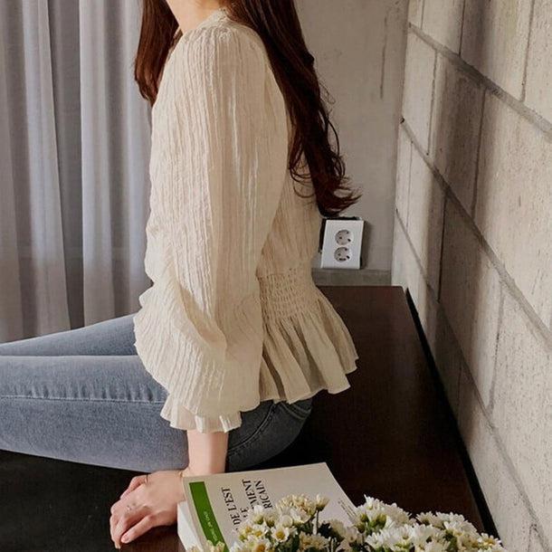 Vネックシアーシャツブラウス﻿ 6096-画像9-韓国ファッション通販POPREA［ポップリア］