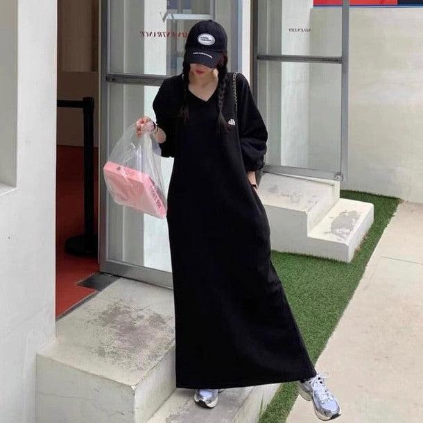 Vネックポイントロゴスエットワンピース﻿ 6207-画像9-韓国ファッション通販POPREA［ポップリア］