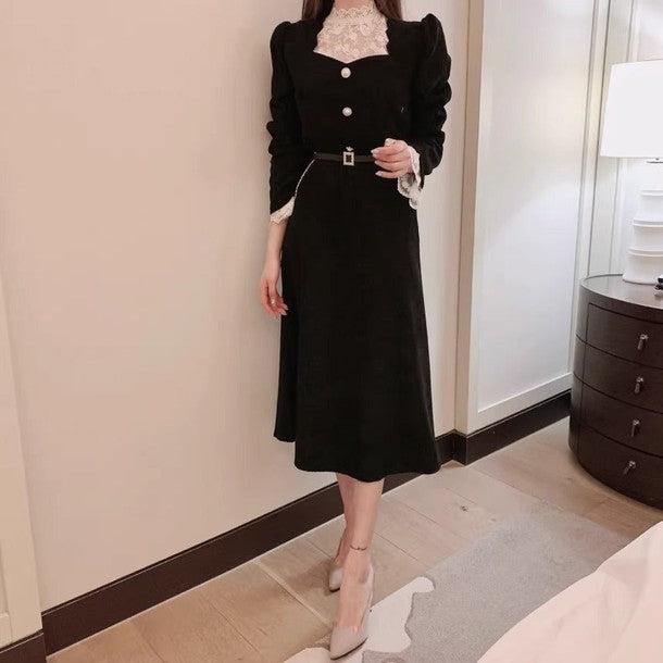 ハートネックフェイクビジューボタンワンピース 6458-画像9-韓国ファッション通販POPREA［ポップリア］