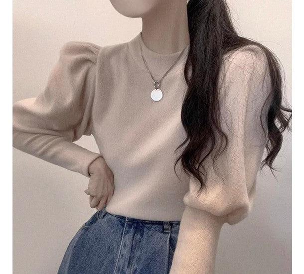 パフスリーブボトルネックニットトップス 6329-画像9-韓国ファッション通販POPREA［ポップリア］