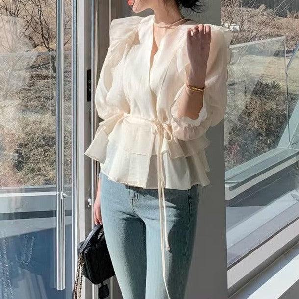 バブルスリーブフリルシフォンブラウス 6494-画像9-韓国ファッション通販POPREA［ポップリア］