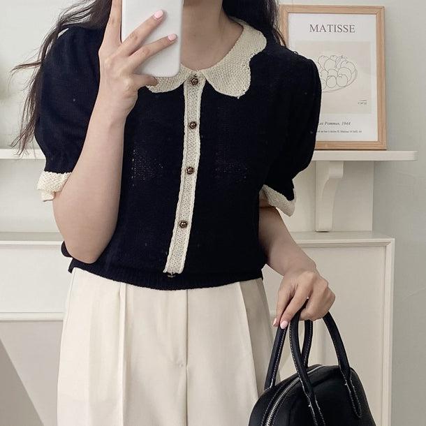 スリムフィットパフスリーブニットカーディガン 5998-画像9-韓国ファッション通販POPREA［ポップリア］