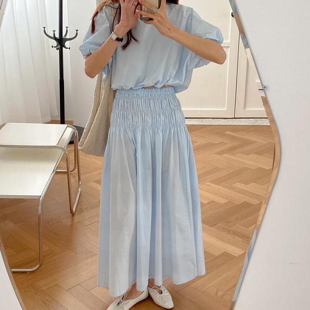 半袖パフスリーブ&ロングスカートセットアップ 6671-画像9-韓国ファッション通販POPREA［ポップリア］