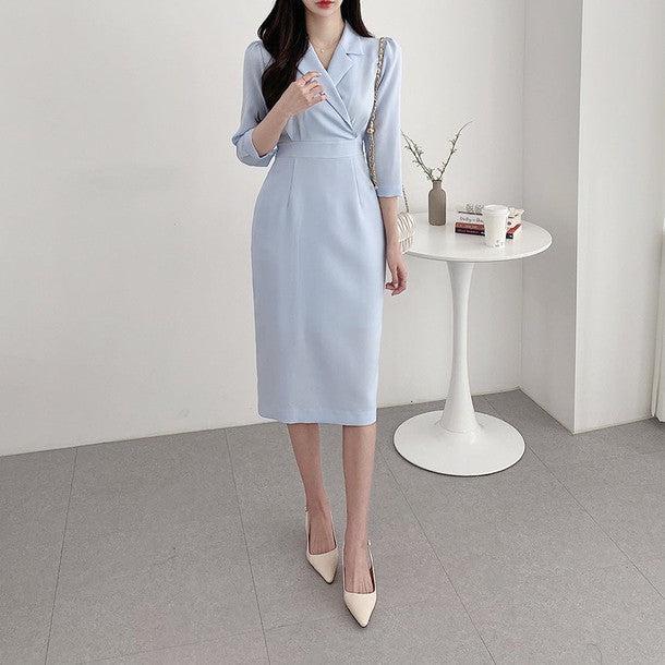 テーラードカラー7分袖ワンピース 6374-画像9-韓国ファッション通販POPREA［ポップリア］