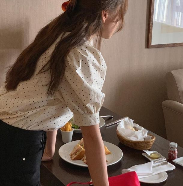 2WAY半袖ドットブラウス﻿ 6642-画像9-韓国ファッション通販POPREA［ポップリア］