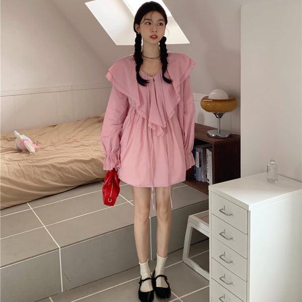 フリルオーバーワンピース﻿ 6093-画像9-韓国ファッション通販POPREA［ポップリア］