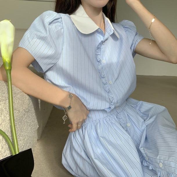 ストライプフリルボタンシャツ＆スカート 6125-画像9-韓国ファッション通販POPREA［ポップリア］