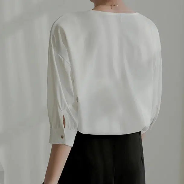 ゴールドボタン七分袖ブラウス﻿﻿ 6049-画像9-韓国ファッション通販POPREA［ポップリア］