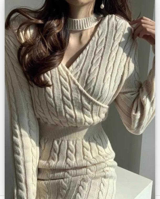 Vネックニットツイストワンピース 6384-画像9-韓国ファッション通販POPREA［ポップリア］