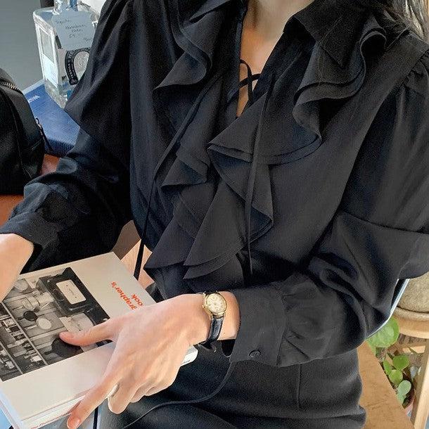 ボリュームフリルVネックネックブラウス 6399-画像9-韓国ファッション通販POPREA［ポップリア］