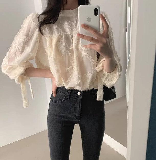 スリーブリボンハイネックブラウス 6451-画像9-韓国ファッション通販POPREA［ポップリア］