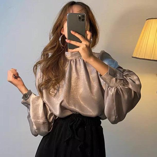 ハイネックバルーンスリーブサテンブラウス 6363-画像9-韓国ファッション通販POPREA［ポップリア］