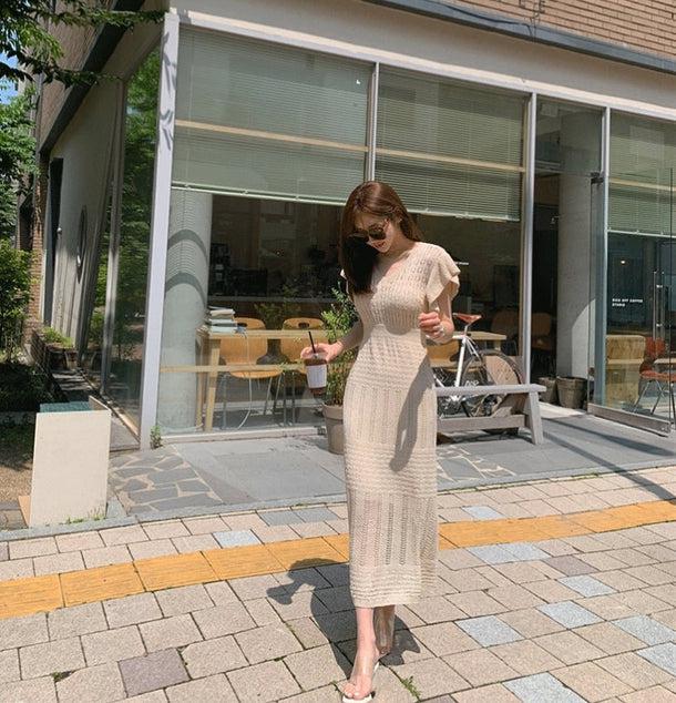 クロシェ編みVネックニットワンピース 6780-画像9-韓国ファッション通販POPREA［ポップリア］