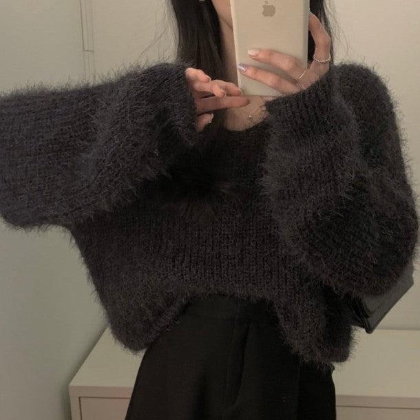 ルーズVネックシャギーニット 6394-画像9-韓国ファッション通販POPREA［ポップリア］