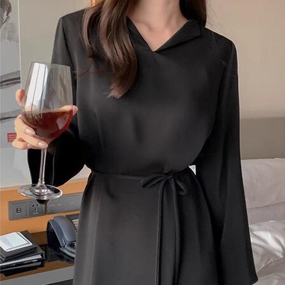 サテンVネックワンピース﻿ 6467-画像9-韓国ファッション通販POPREA［ポップリア］