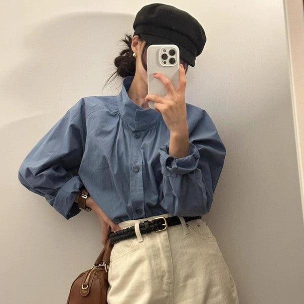 ハイカラーベーシック長袖シャツ﻿ 6230-画像9-韓国ファッション通販POPREA［ポップリア］