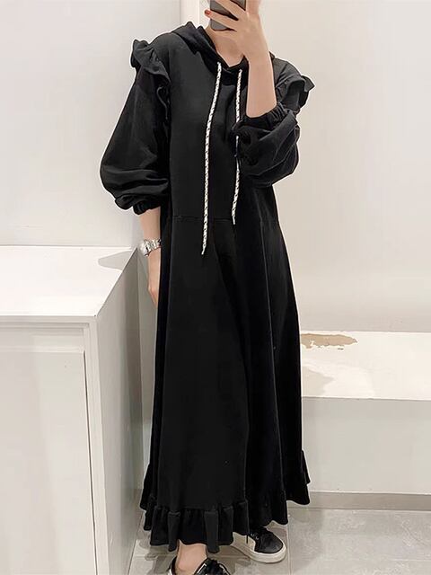 フリルカジュアルロングワンピース 6156-画像9-韓国ファッション通販POPREA［ポップリア］