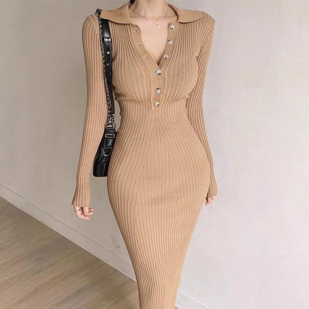 ハーフボタンタイトリブニットワンピース 6323-画像9-韓国ファッション通販POPREA［ポップリア］