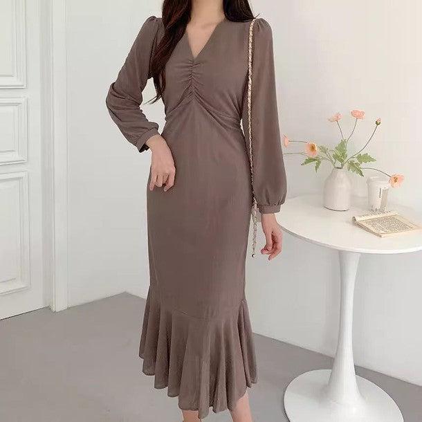 ギャザーVネックワンピース﻿﻿ 6517-画像9-韓国ファッション通販POPREA［ポップリア］