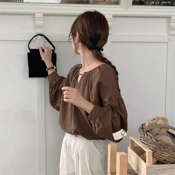 Vネックベーシック長袖ブラウス﻿ 6229-画像9-韓国ファッション通販POPREA［ポップリア］