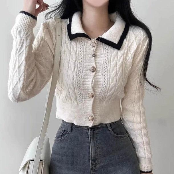 バイカラーショートニットカーディガン 6424-画像9-韓国ファッション通販POPREA［ポップリア］