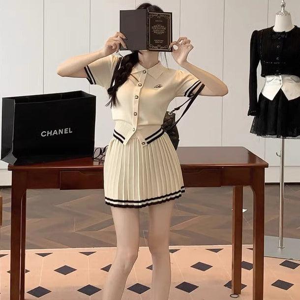 POLOニット＆ショートプリーツニットスカート﻿ 6109-画像9-韓国ファッション通販POPREA［ポップリア］