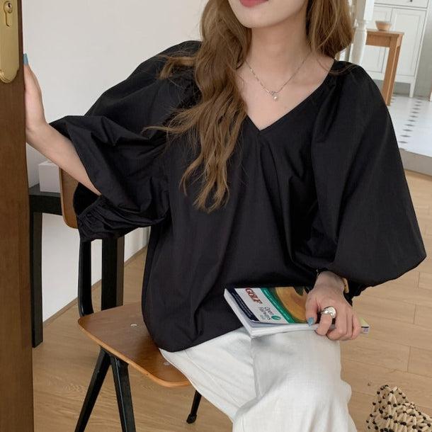 バルーンスリーブVネックブラウス 6018-画像9-韓国ファッション通販POPREA［ポップリア］