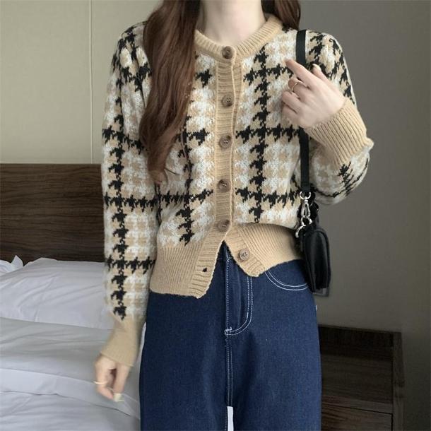 千鳥格子ショートカーディガン 6602-画像9-韓国ファッション通販POPREA［ポップリア］