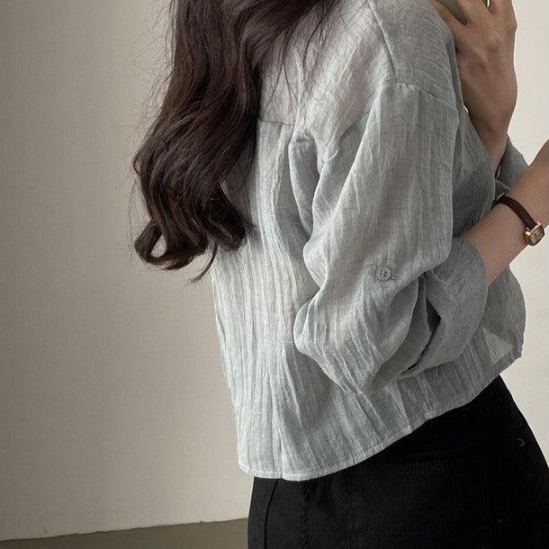 ソフトタッチショートワッシャーシャツ 6821-画像9-韓国ファッション通販POPREA［ポップリア］
