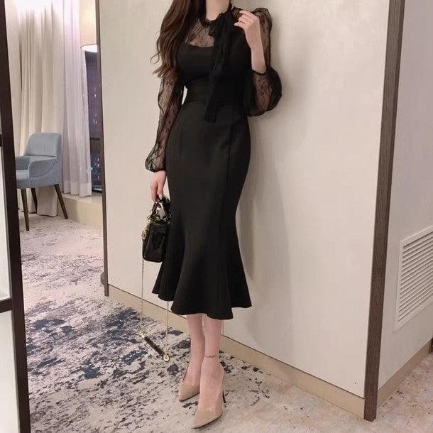 レースドッキングマーメイドロングワンピース 6448-画像9-韓国ファッション通販POPREA［ポップリア］