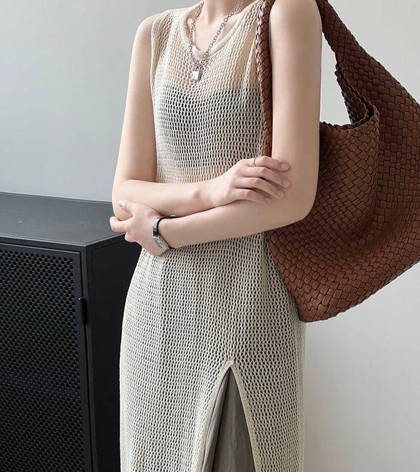 透かし編みノースリーブロングニット 6073-画像1-韓国ファッション通販POPREA［ポップリア］