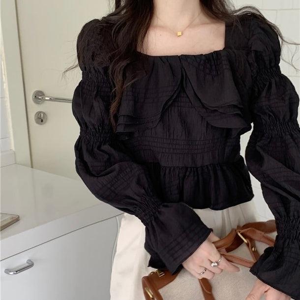 スクエアネックフレアスリーブ﻿﻿ 6112-画像1-韓国ファッション通販POPREA［ポップリア］