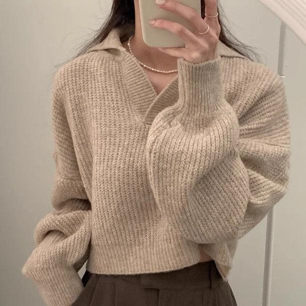 クロップドポロニット 6322-画像1-韓国ファッション通販POPREA［ポップリア］