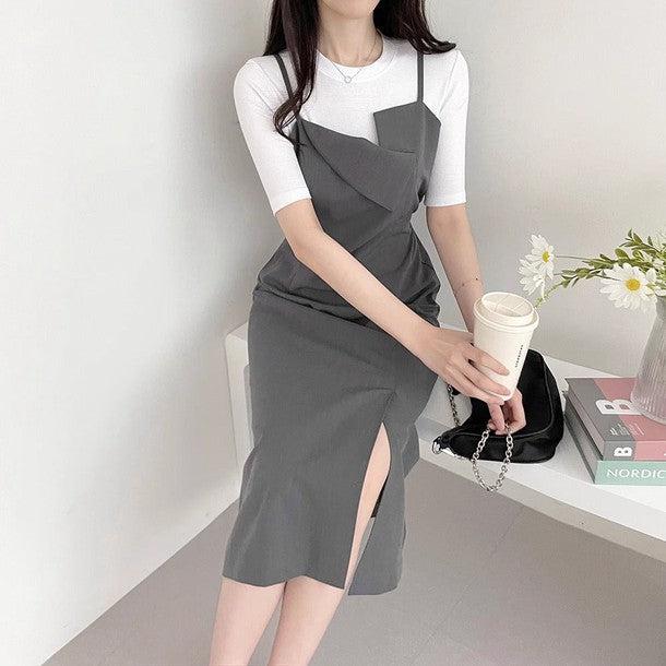 アンバランスネックビスチェワンピース﻿﻿ 6573-画像1-韓国ファッション通販POPREA［ポップリア］