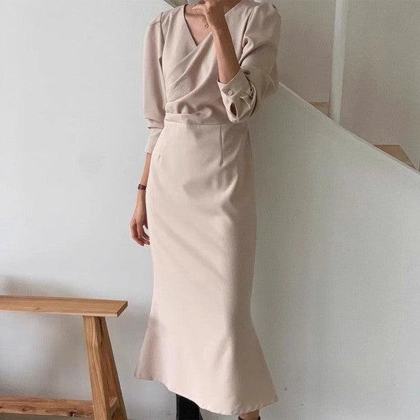 バックリボンカシュクールワンピース 6371-画像1-韓国ファッション通販POPREA［ポップリア］