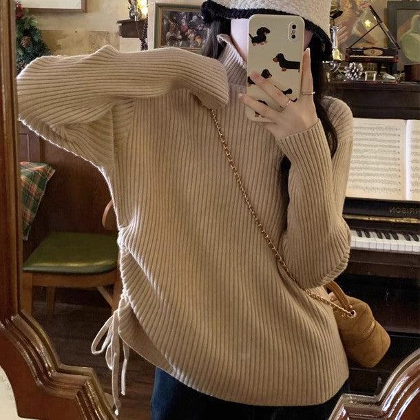 サイドシャーリングギャザーリブニット 6345-画像1-韓国ファッション通販POPREA［ポップリア］