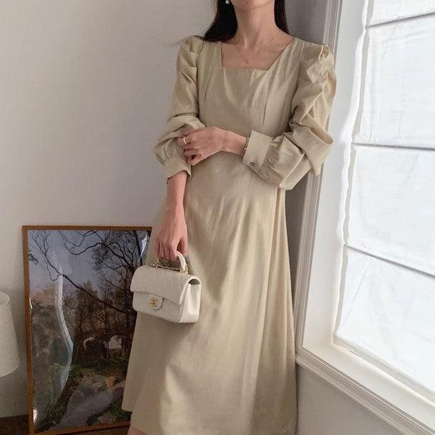 パフショルダーAラインワンピース 6540-画像1-韓国ファッション通販POPREA［ポップリア］