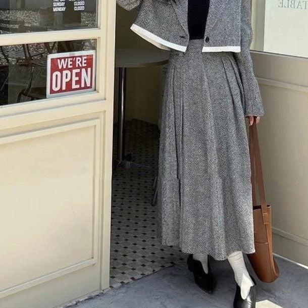 ヘリンボーンハイウエストフレアスカート 6234-画像1-韓国ファッション通販POPREA［ポップリア］