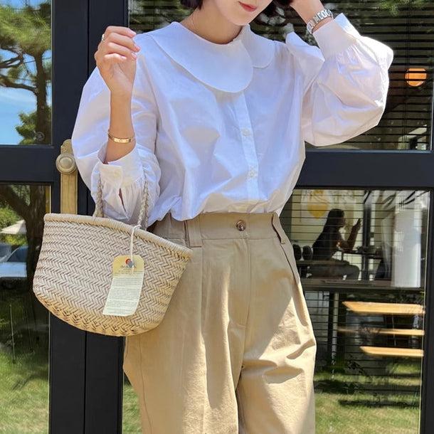 ラウンドアシメカラーシャツブラウス 6143-画像1-韓国ファッション通販POPREA［ポップリア］