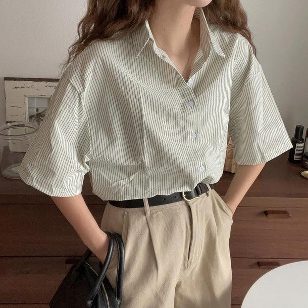 シンプルストライプシャツ 6061-画像1-韓国ファッション通販POPREA［ポップリア］