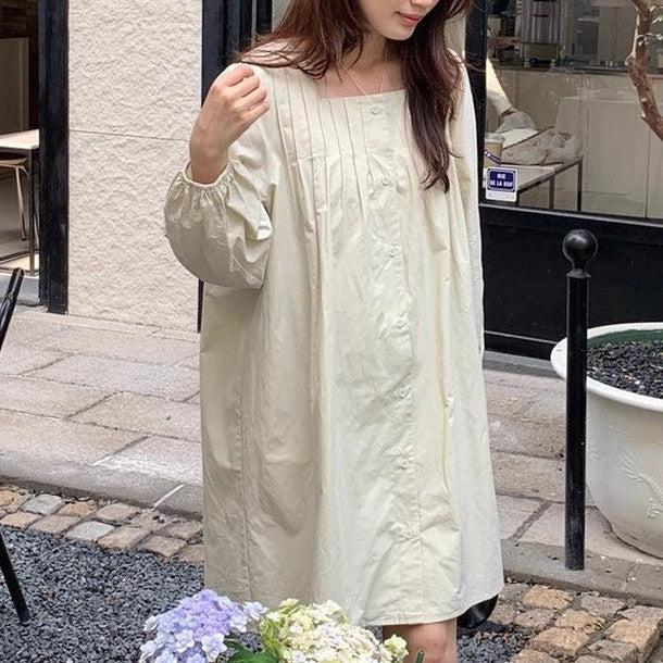 ノーカラーフロントボタンワンピース 6539-画像1-韓国ファッション通販POPREA［ポップリア］