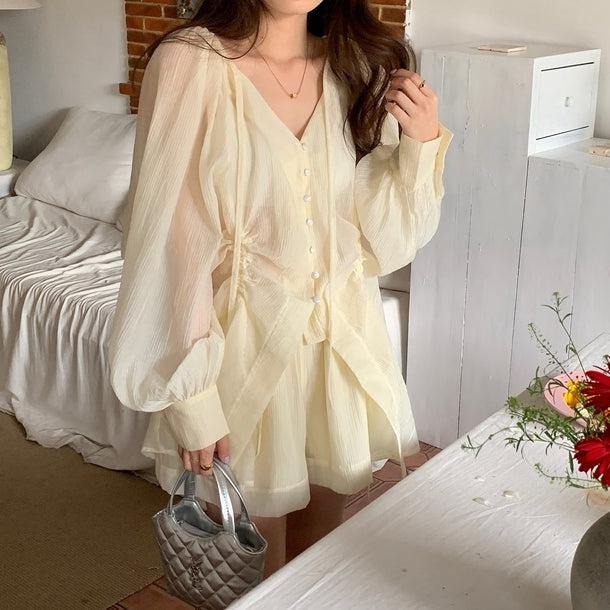 フレンチタイプリーツスリムセットアップ 6011-画像1-韓国ファッション通販POPREA［ポップリア］