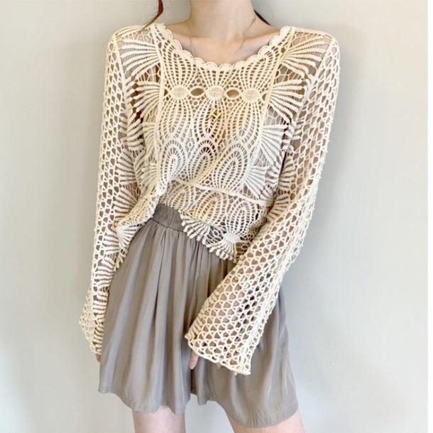 クロシェ長袖ニット 6027-画像1-韓国ファッション通販POPREA［ポップリア］